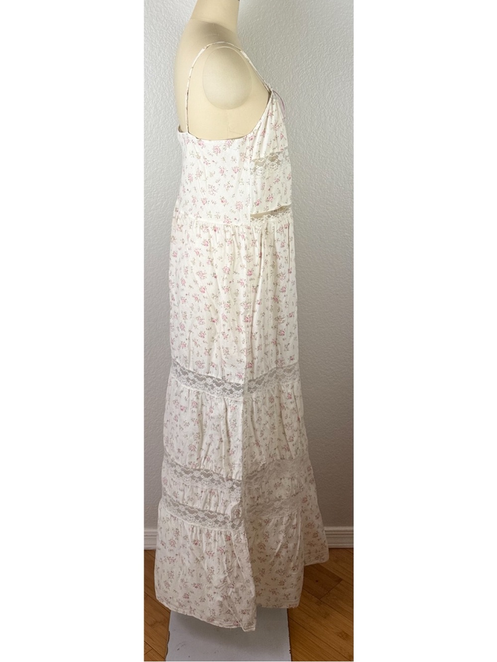 Victoria's Secret Vintage Y2K Floral Print Lace Trim Tiered Maxi Dress Large - Picture 3 of 10